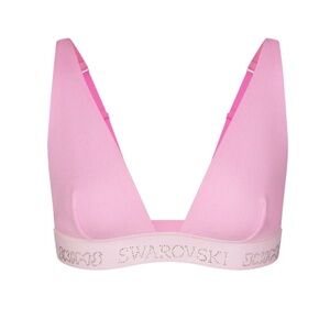 Skims x Swarovski Cotton Rib Plunge Crystal Bralette Bubble Gum Pink 2X NEW